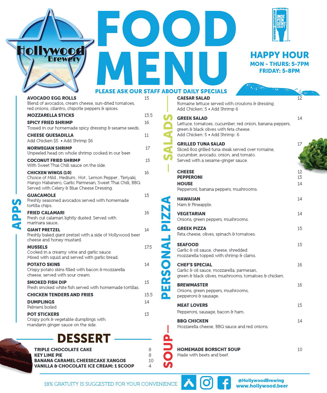 Hollywood Brewery Menu